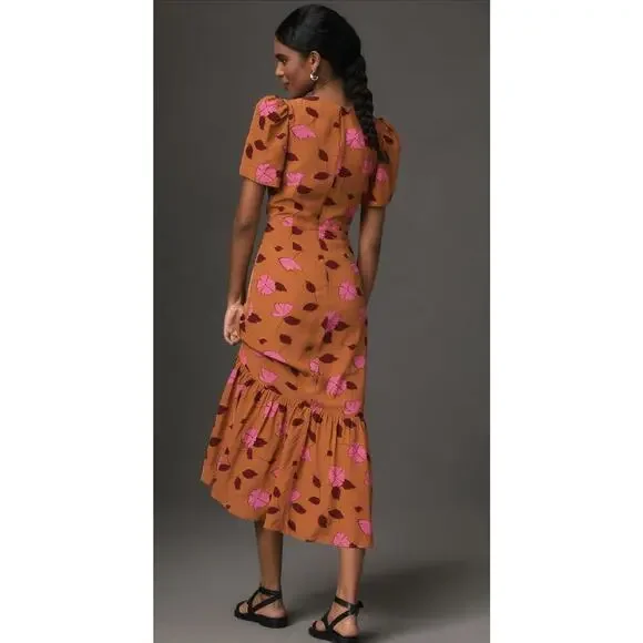 Rhode Anton Midi Dress Size 14 Pink and maroon floral - Picture 3 of 8